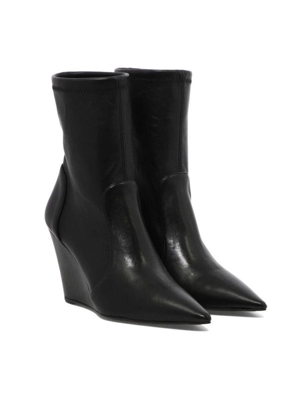 Stuart Weitzman Wedge Sock Ankle Boots in Black Leather - NWT